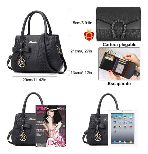 "Bolso Mano Tote Bolsa Mochila Mujer Gran Capacidad Ligero negra "