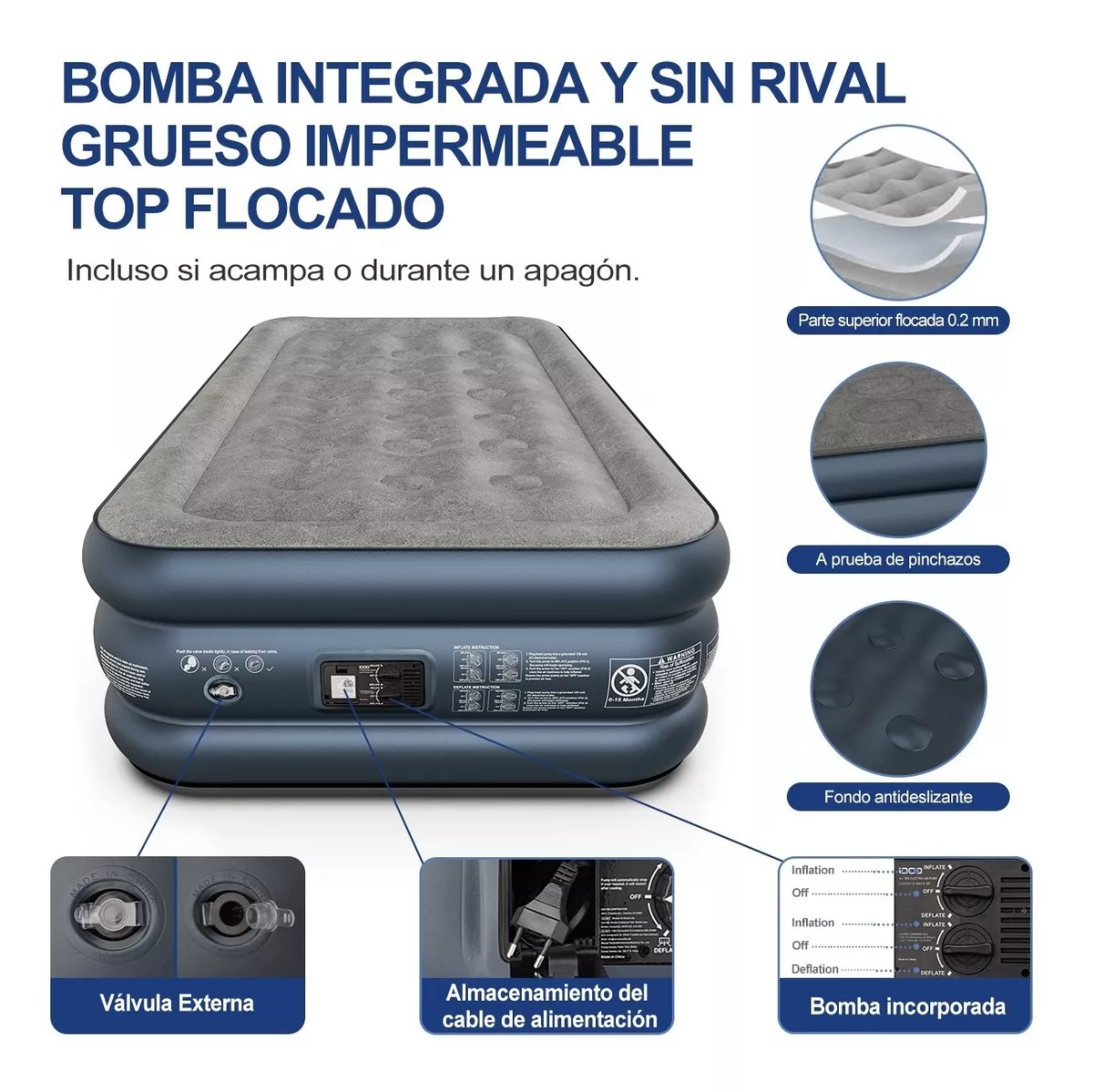 Colchón De Aire Inflable Idoo Twin Con Bomba Incorporada.