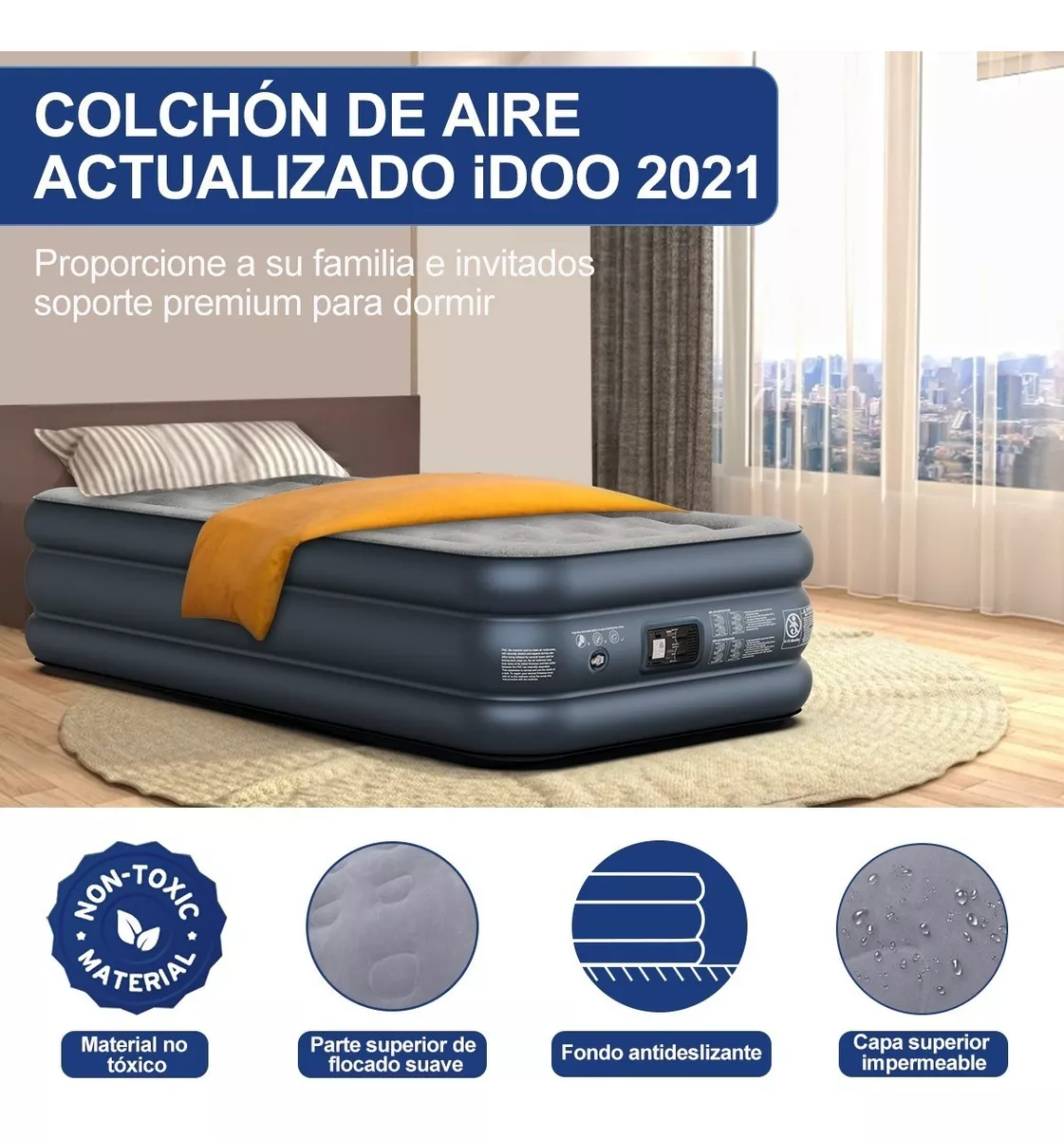 Colchón De Aire Inflable Idoo Twin Con Bomba Incorporada.