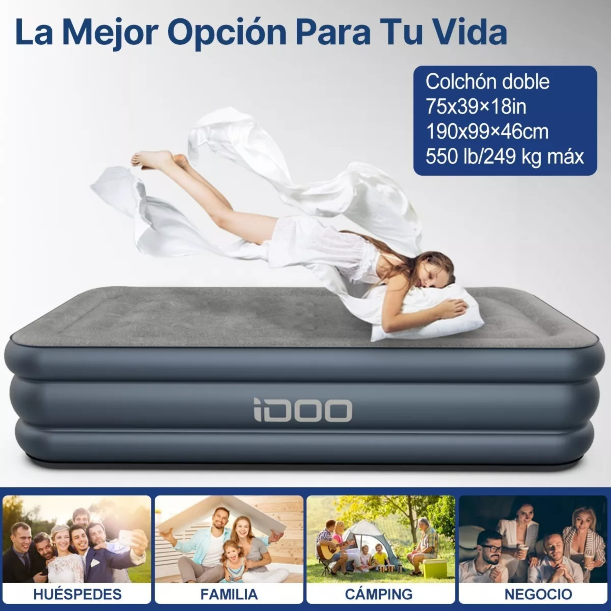 Colchón De Aire Inflable Idoo Twin Con Bomba Incorporada.