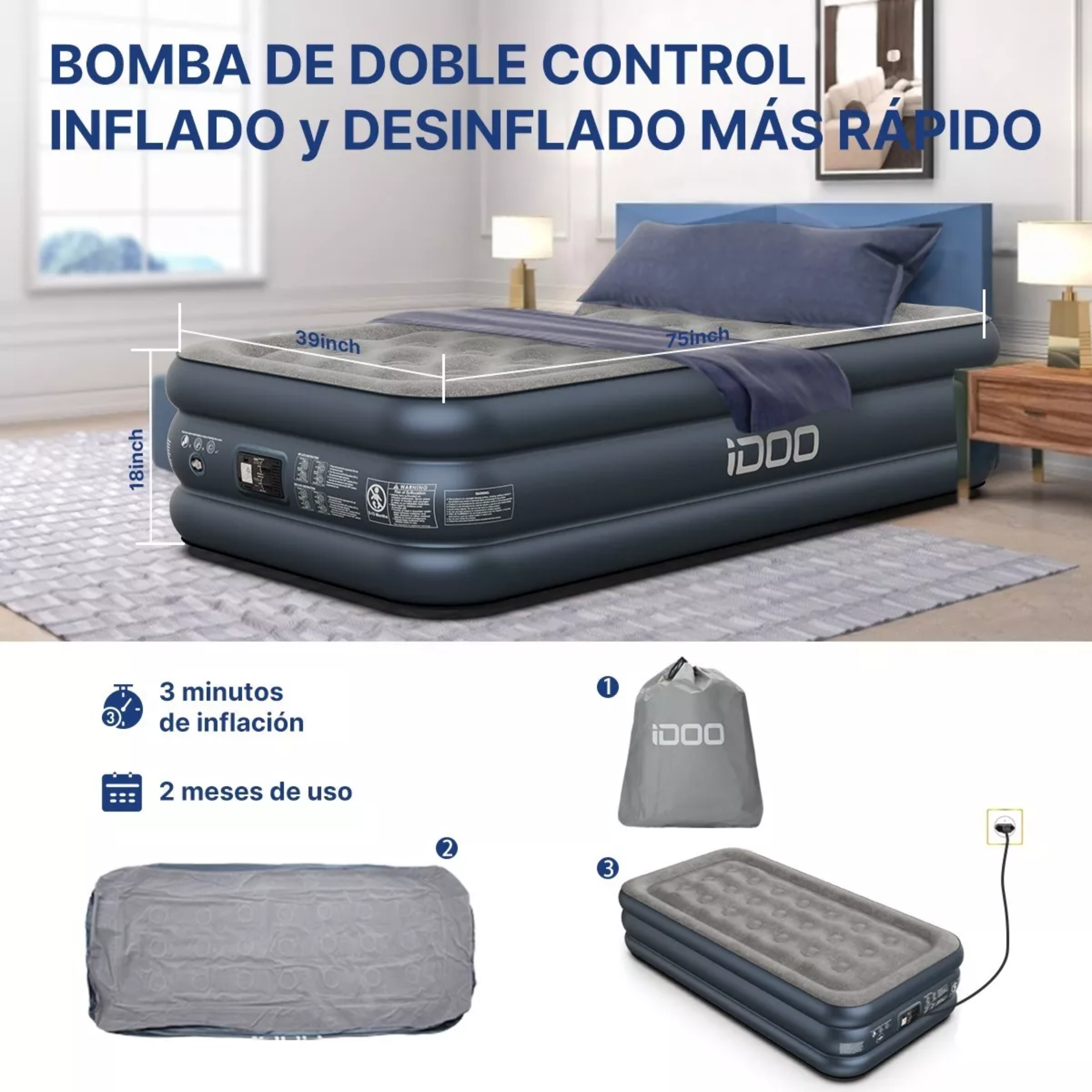 Colchón De Aire Inflable Idoo Twin Con Bomba Incorporada.