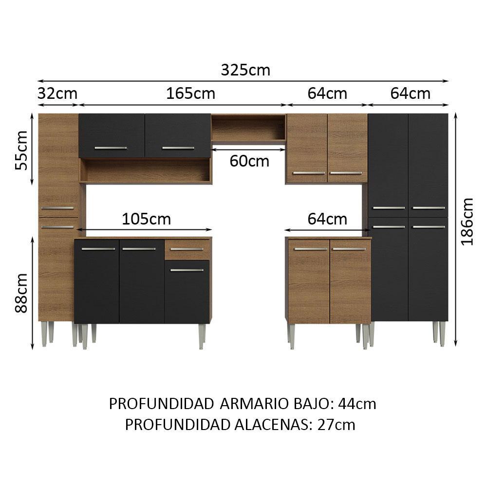 Cocina Integral Completa Modular 325cm Emilly Madesa MNM 02