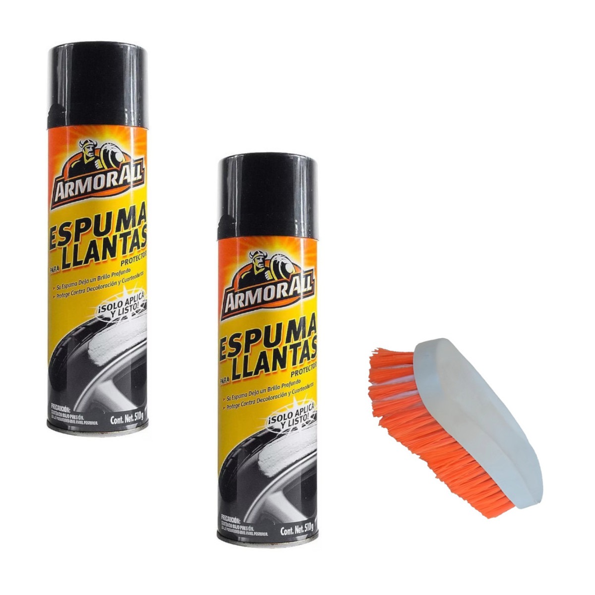 Kit 2pz Espuma llantas Armor All limpieza brillo con cepillo.