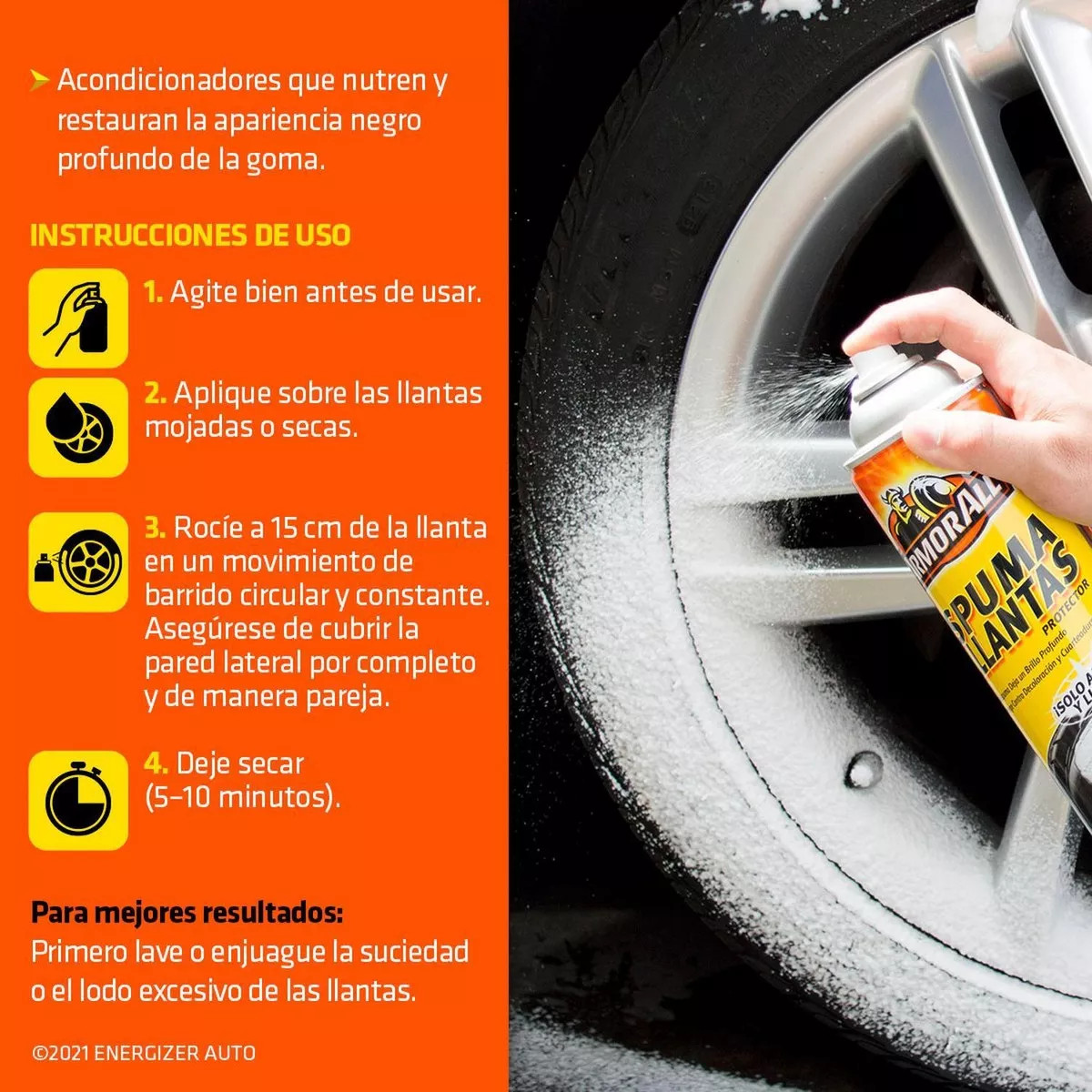 Kit 2pz Espuma llantas Armor All limpieza brillo con cepillo.