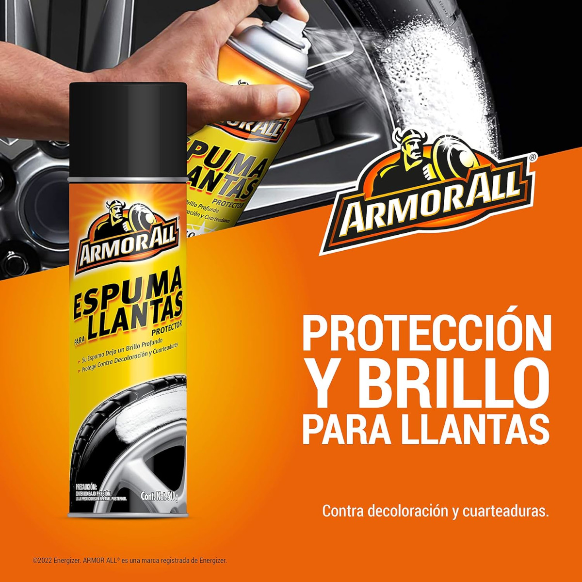 Kit 2pz Espuma llantas Armor All limpieza brillo con cepillo.