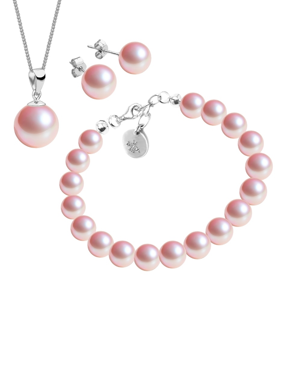 Collar, aretes y pulsera color Rosa Claro Zvezda de plata .925 corte Perlas de cristal.