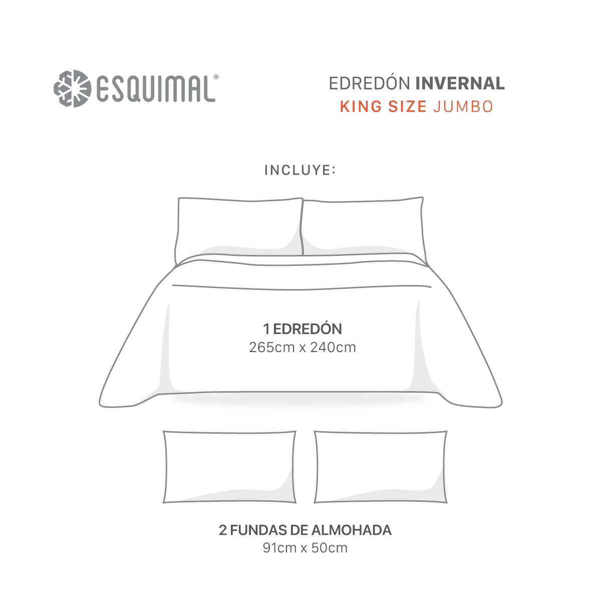 Cobertor King Size Jumbo Edredón Premium Invernal con Fundas Rosellón ESQUIMAL.