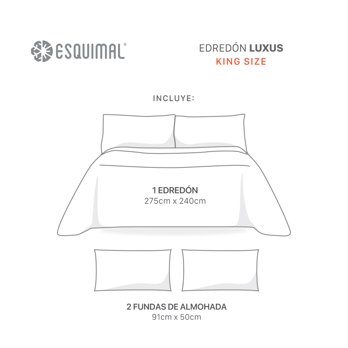 Edredón Ligero King Size Luxus más 2 Fundas Alcazar ESQUIMAL.