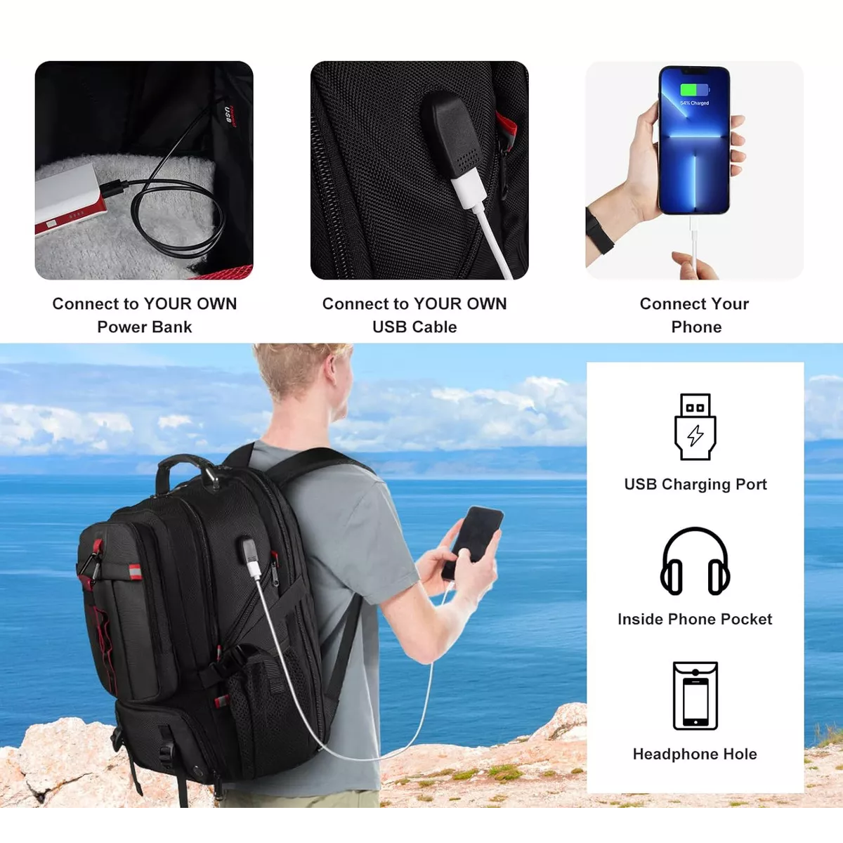 Mochila De Gimnasio Para Hombre 35L - Con Compartimento Para Zapatos, Portátil 15.6" Y Zona Húmeda/secas
