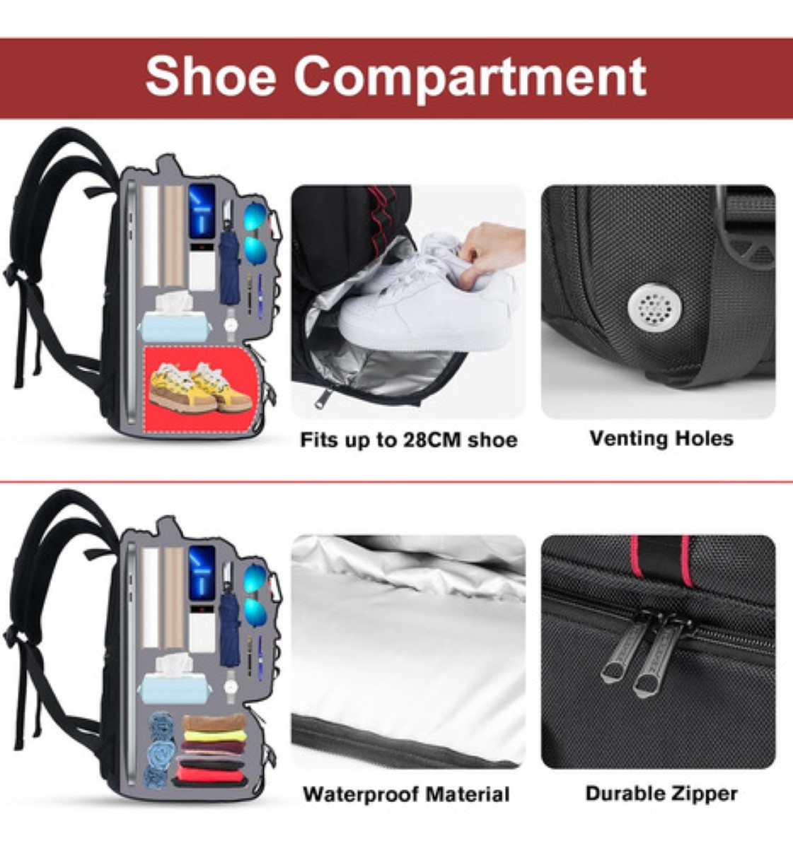 Mochila Gym Con Compartimento Para Zapatos de Viaje 50 L
