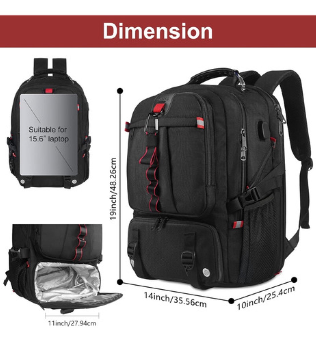 Mochila Gym Con Compartimento Para Zapatos de Viaje 50 L