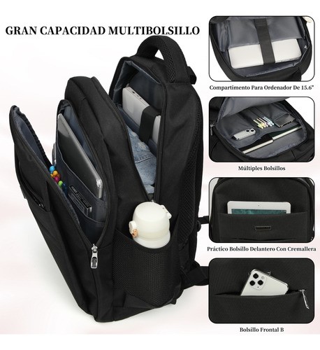 Mochila De Viaje Para Laptop De 15.6 Pulgadas, Grande De Negra
