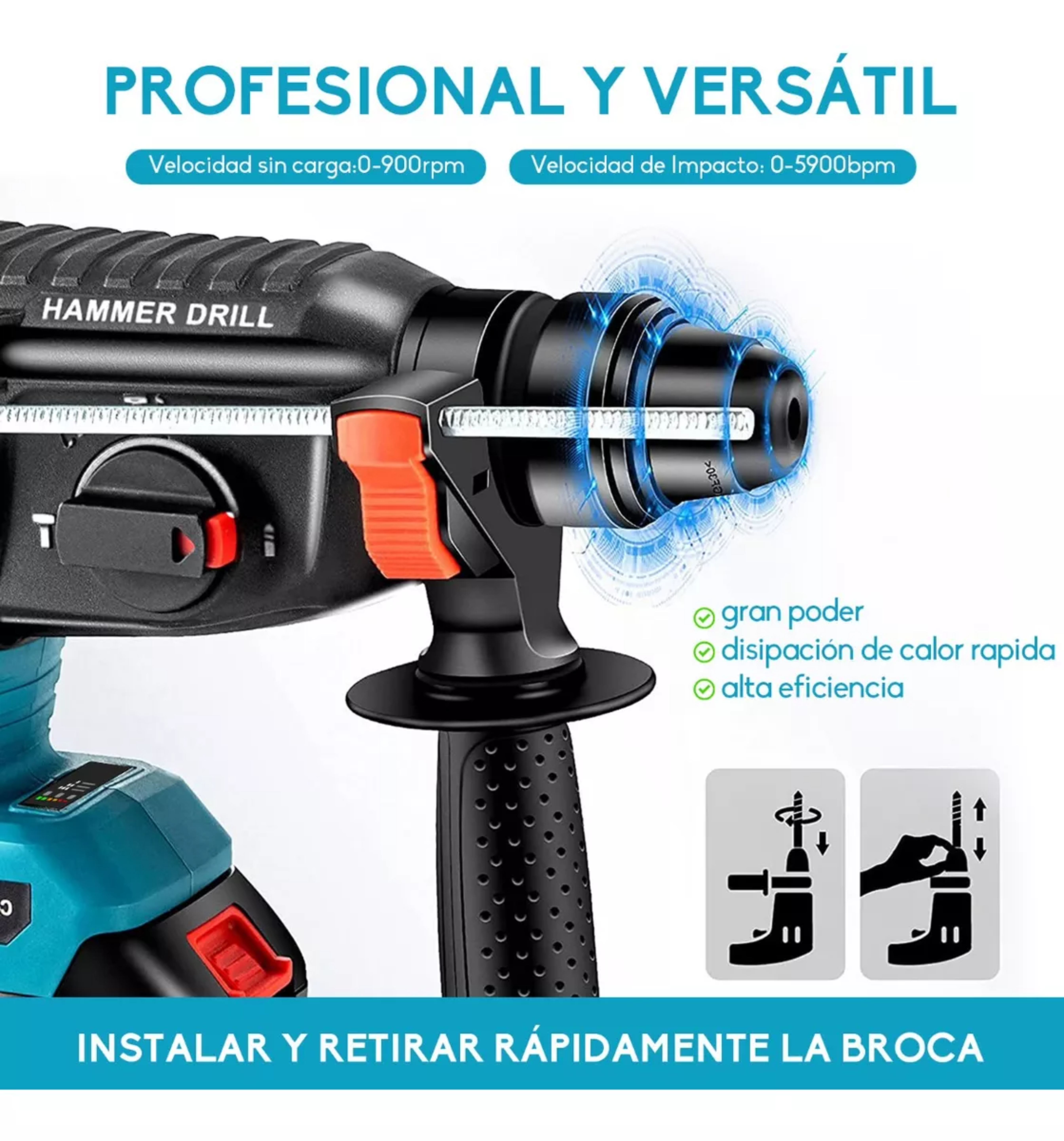 Rotomartillo Inalámbrico Taladro Sds Plus 2 Baterías 2000w.