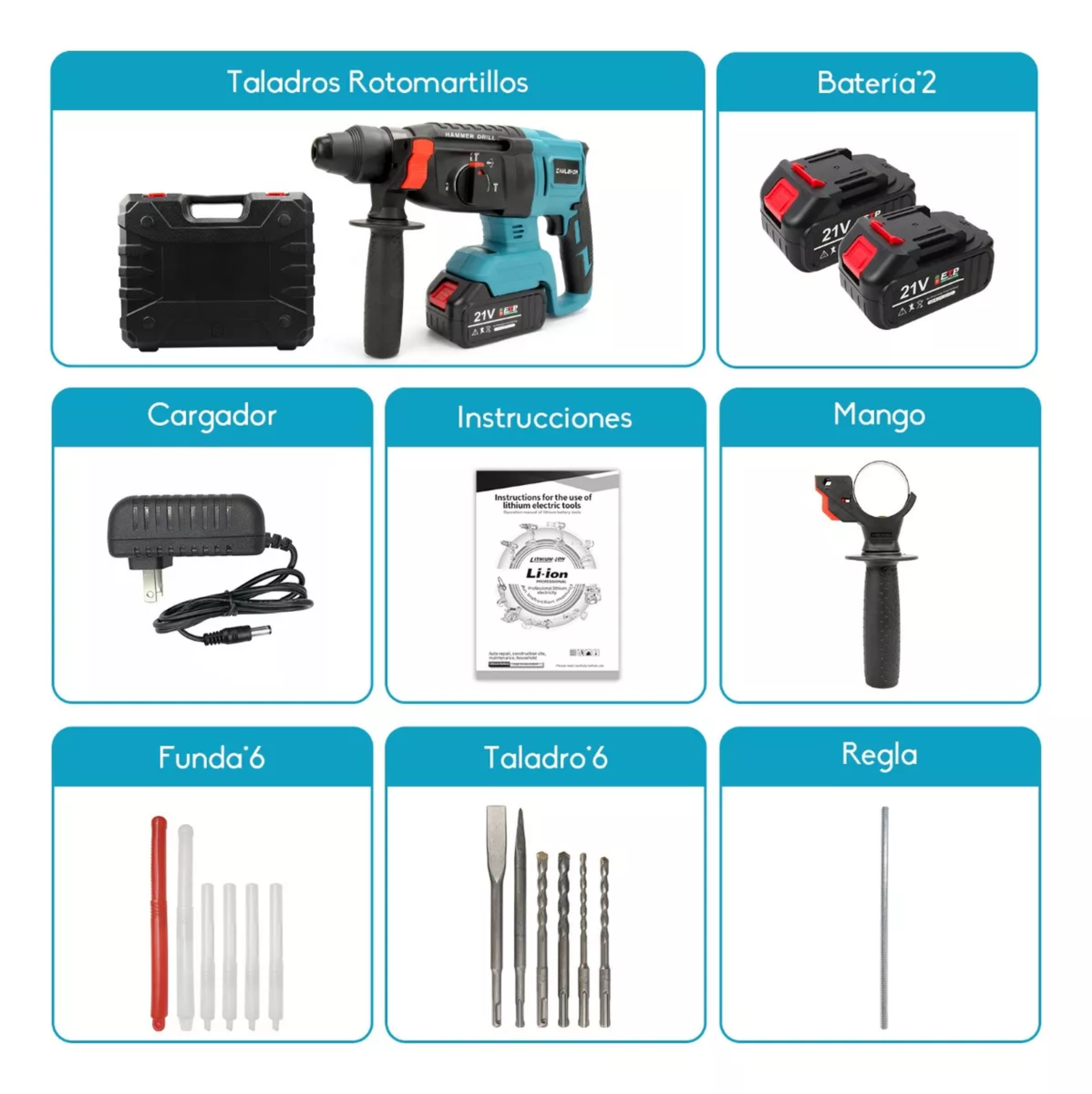 Rotomartillo Inalámbrico Taladro Sds Plus 2 Baterías 2000w.