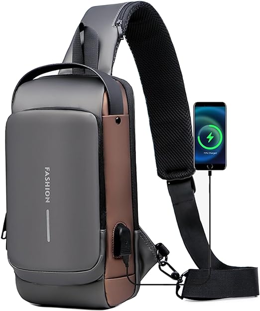 A Mochila Cruzada Antirrobo Impermeable,Bolso Bandolera con Puerto de Carga USB,Mochila antirrobo unisex,Bolsa Antirrobo Hombre,Bandolera Hombre,erfecta para Actividades como Deportes, Compras.
