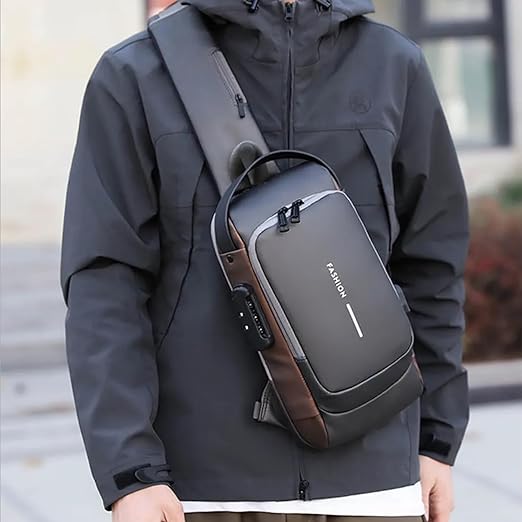 A Mochila Cruzada Antirrobo Impermeable,Bolso Bandolera con Puerto de Carga USB,Mochila antirrobo unisex,Bolsa Antirrobo Hombre,Bandolera Hombre,erfecta para Actividades como Deportes, Compras.