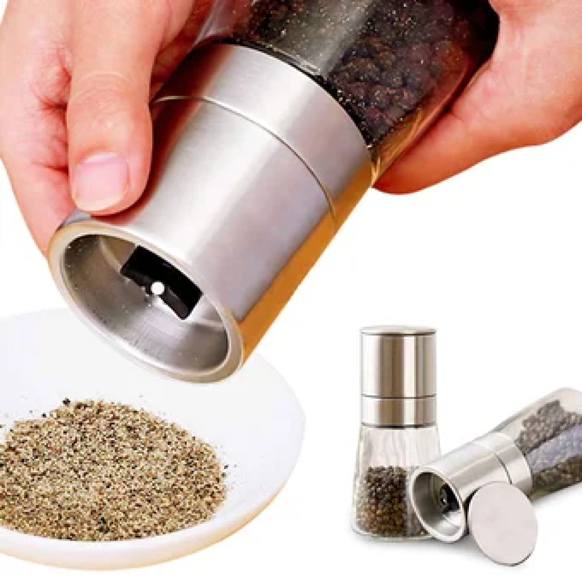 Molino Eléctrico De Sal Y Pimienta (pack De 2) | 5 Niveles De Molienda, Capacidad 120 Ml | Con Luz LED Y Base