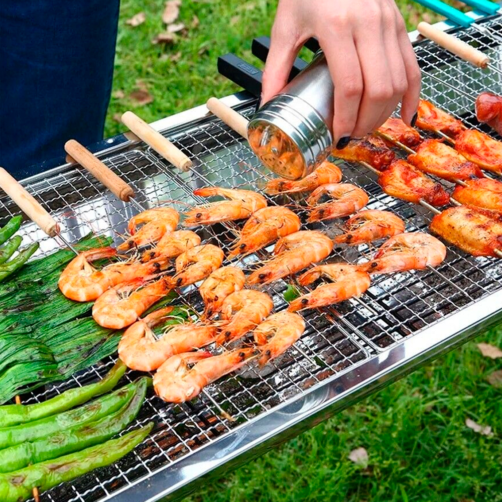 Ilios Innova Asador plegable de acero inoxidable, Parrilla Plegable, Asador Fácil de instalar al aire libre, Ideal para Camping, Asador para Carne Azada, Parrilla para Barbacoa