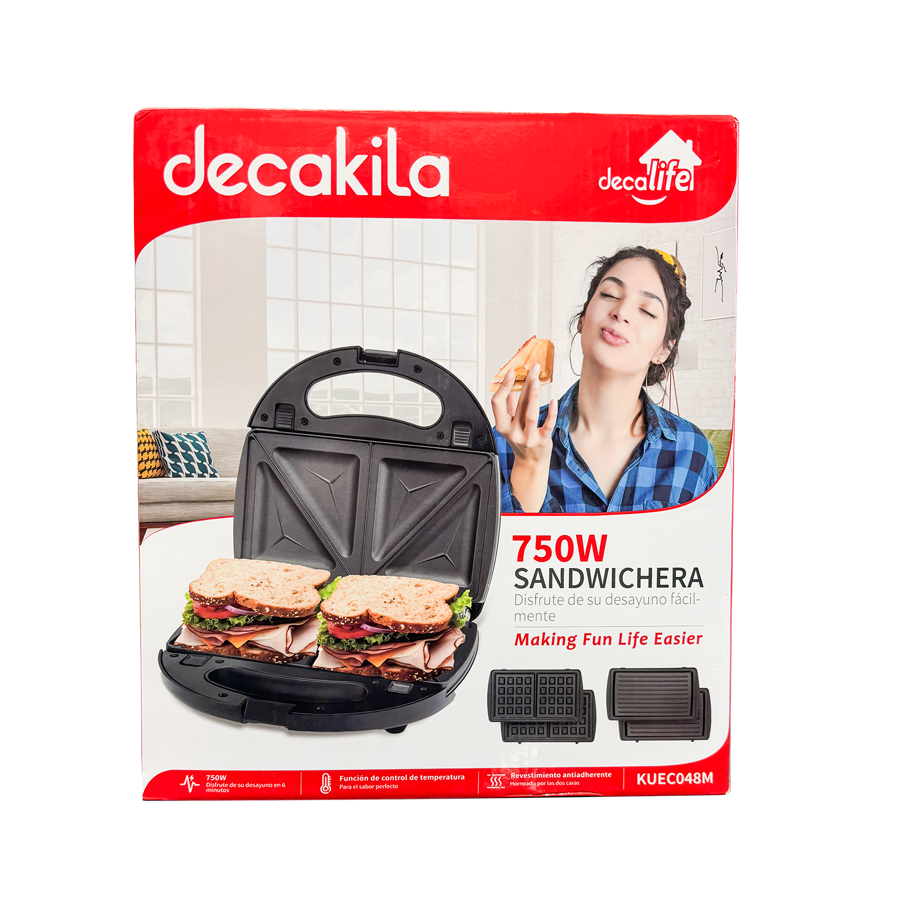 Sandwichera 3 En 1 con Placas Intercambiables Decakila Kuec048m.
