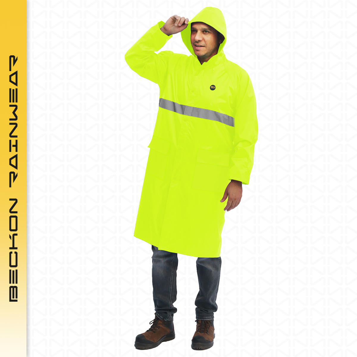 Impermeable gabardina largo para lluvias ligero premium unisex hombre mujer con reflejantes rainwear talla Extra Grande.