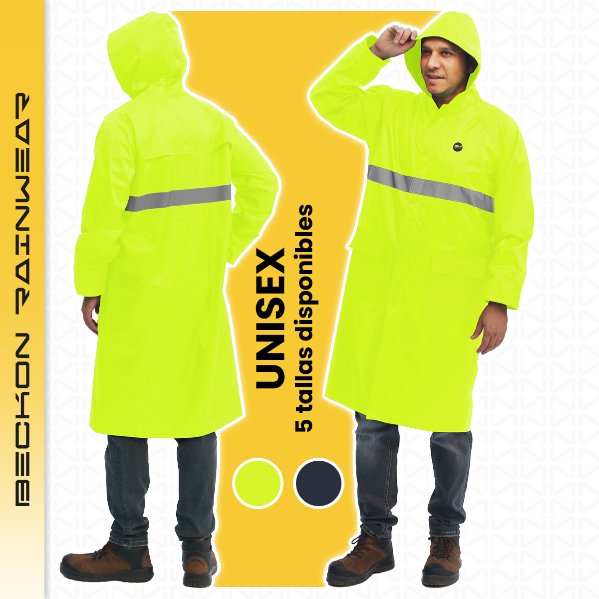 Impermeable gabardina largo para lluvias ligero premium unisex hombre mujer con reflejantes rainwear talla Extra Grande.