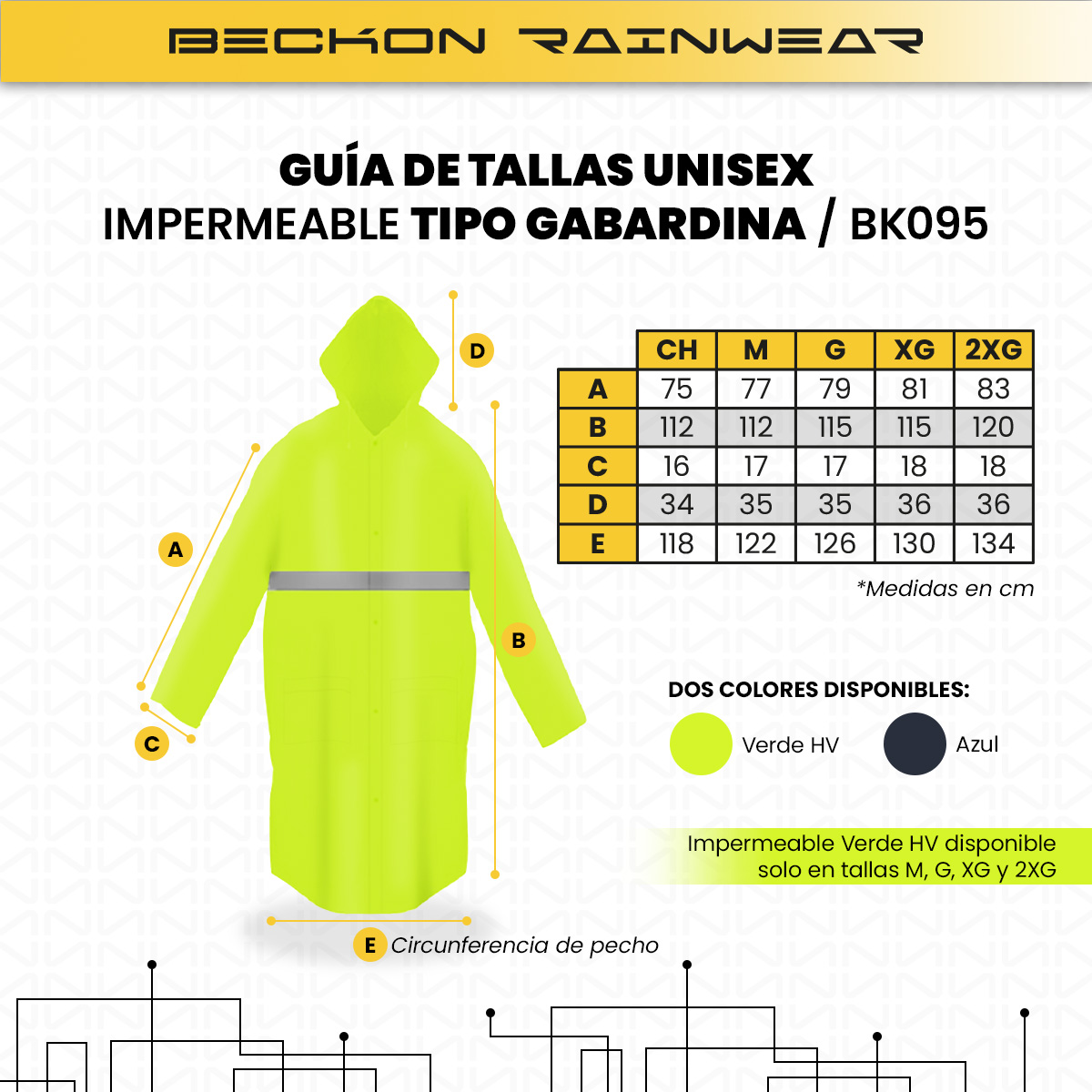 Impermeable gabardina largo para lluvias ligero premium unisex hombre mujer con reflejantes rainwear talla Doble Extra Grande.