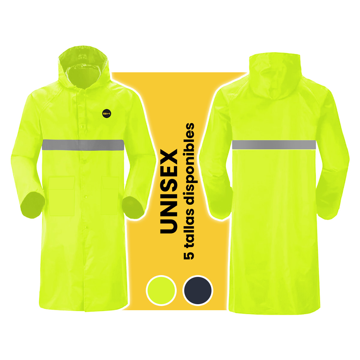 Impermeable gabardina largo para lluvias ligero premium unisex hombre mujer con reflejantes rainwear talla Doble Extra Grande.