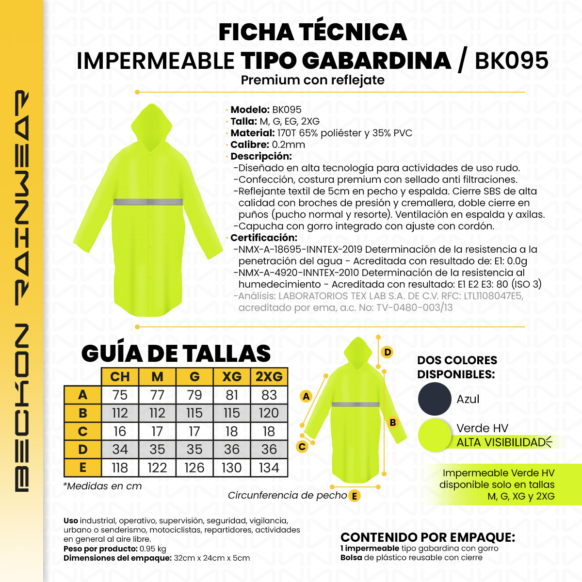 Impermeable gabardina largo para lluvias ligero premium unisex hombre mujer con reflejantes rainwear talla Doble Extra Grande.