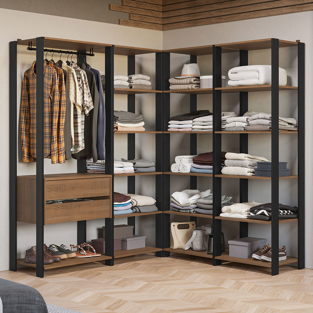 Ropero Closet Modular Valencia 2 Cajones 337cm Rústico/Negro Madesa 05
