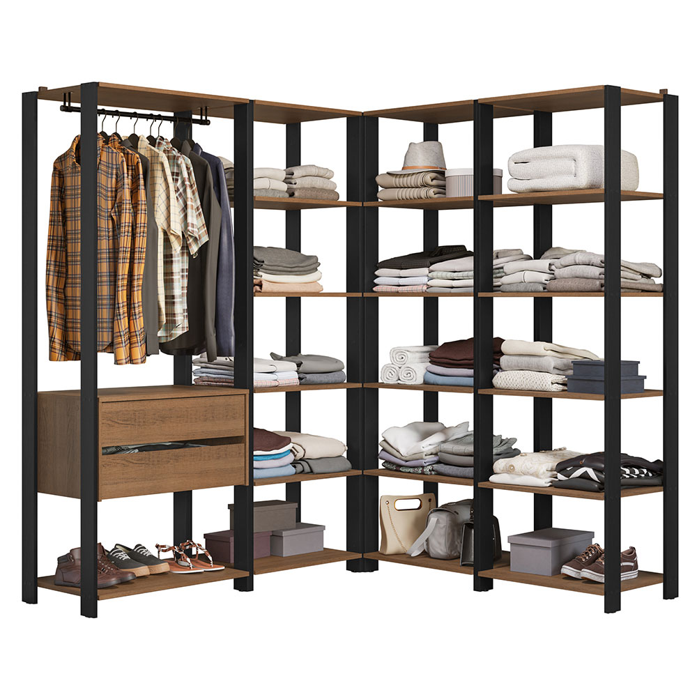Ropero Closet Modular Valencia 2 Cajones 337cm Rústico/Negro Madesa 05