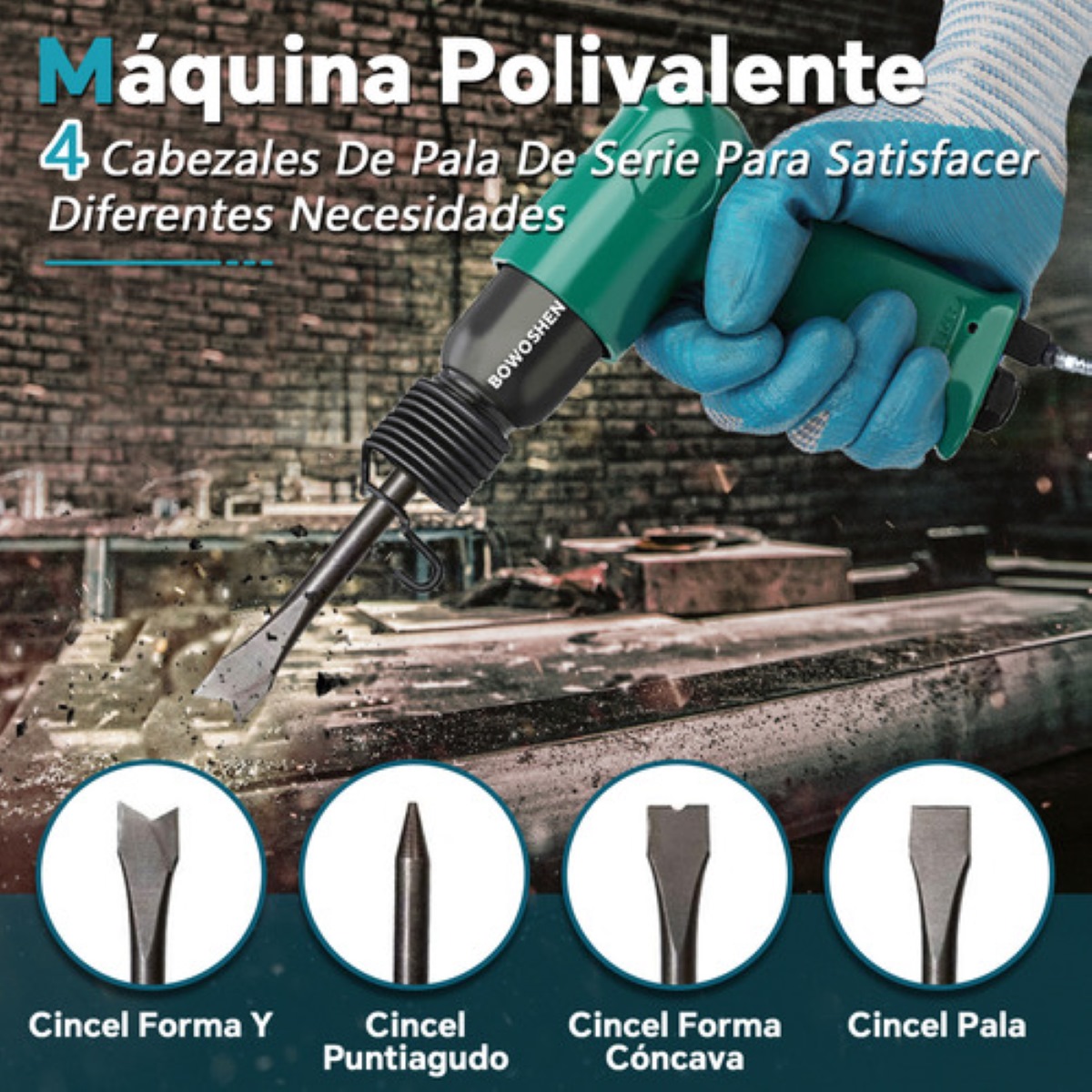 Martillo Neumático Con 4 Cinceles Demoledor Para Ranurar La Superficie