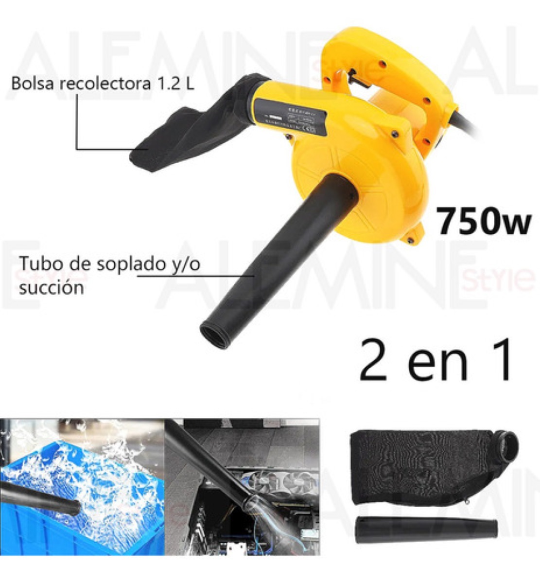Sopladora Aspiradora De Aire Electrico Portatil 750w 110v Amarillo