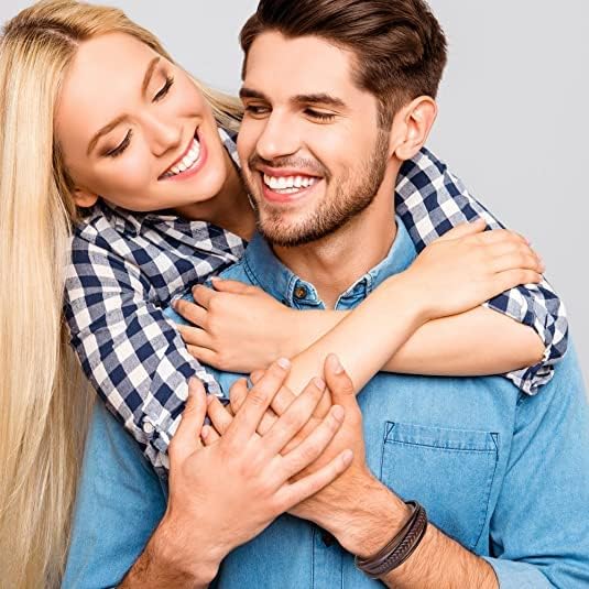2 Piezas Pulsera Hombre, Pulseras Hombre Cuero, Pulseras para Hombre de Cierre Magnético con Cuero Doble, Pulsera Pareja, Regalos para Cumpleaños, Regalos Dia del Padre para Papá y Hombre.