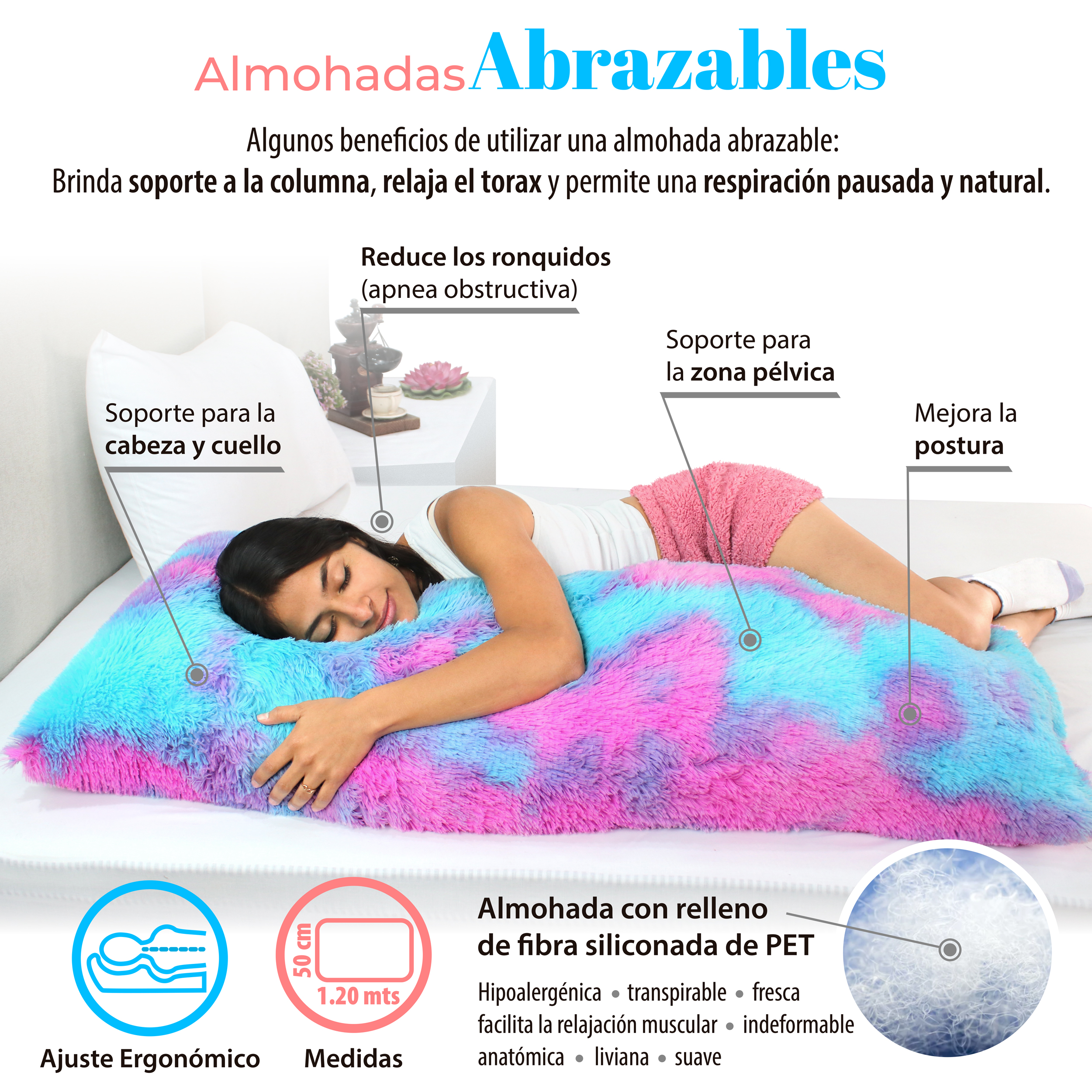 Almohada Abrazable Chicle, Extra Larga Cómoda Super suave.