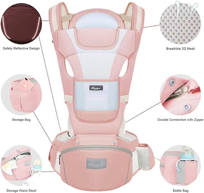 A EASYTAO Mochila Portabebe, Canguro para Bebé Ergonomico para Niños de 0 a 36 Meses(Hasta 30 kg), Porta Bebé Portátil Algodón Puro Ligero y Transpirable con Asiento de Cadera (Rosa).