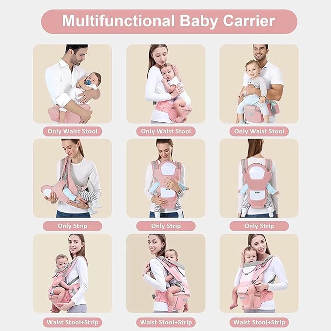 A EASYTAO Mochila Portabebe, Canguro para Bebé Ergonomico para Niños de 0 a 36 Meses(Hasta 30 kg), Porta Bebé Portátil Algodón Puro Ligero y Transpirable con Asiento de Cadera (Rosa).