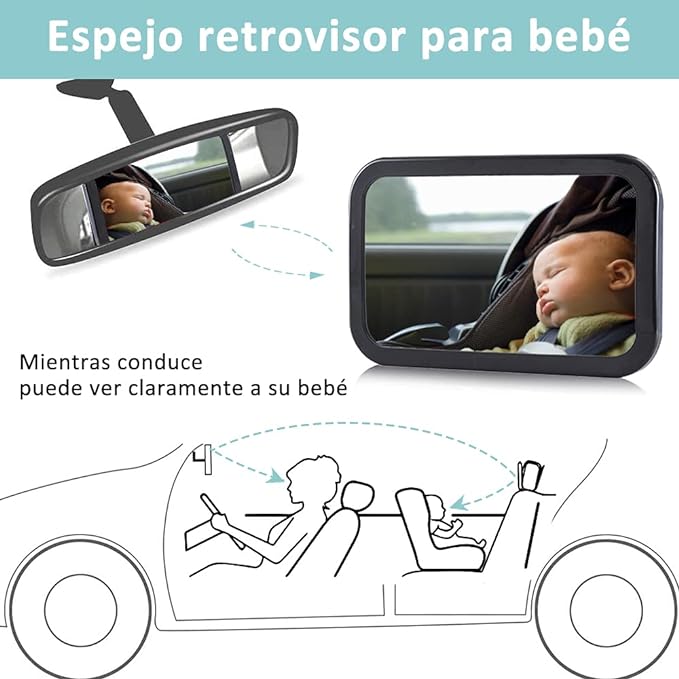 A VOICEPTT Espejo Retrovisor de Bebé para Auto,Rotación de 360 Grados Espejo de Observación para Bebés/Espejo de seguridad para pasajeros,Panorama claro,Ajustable.