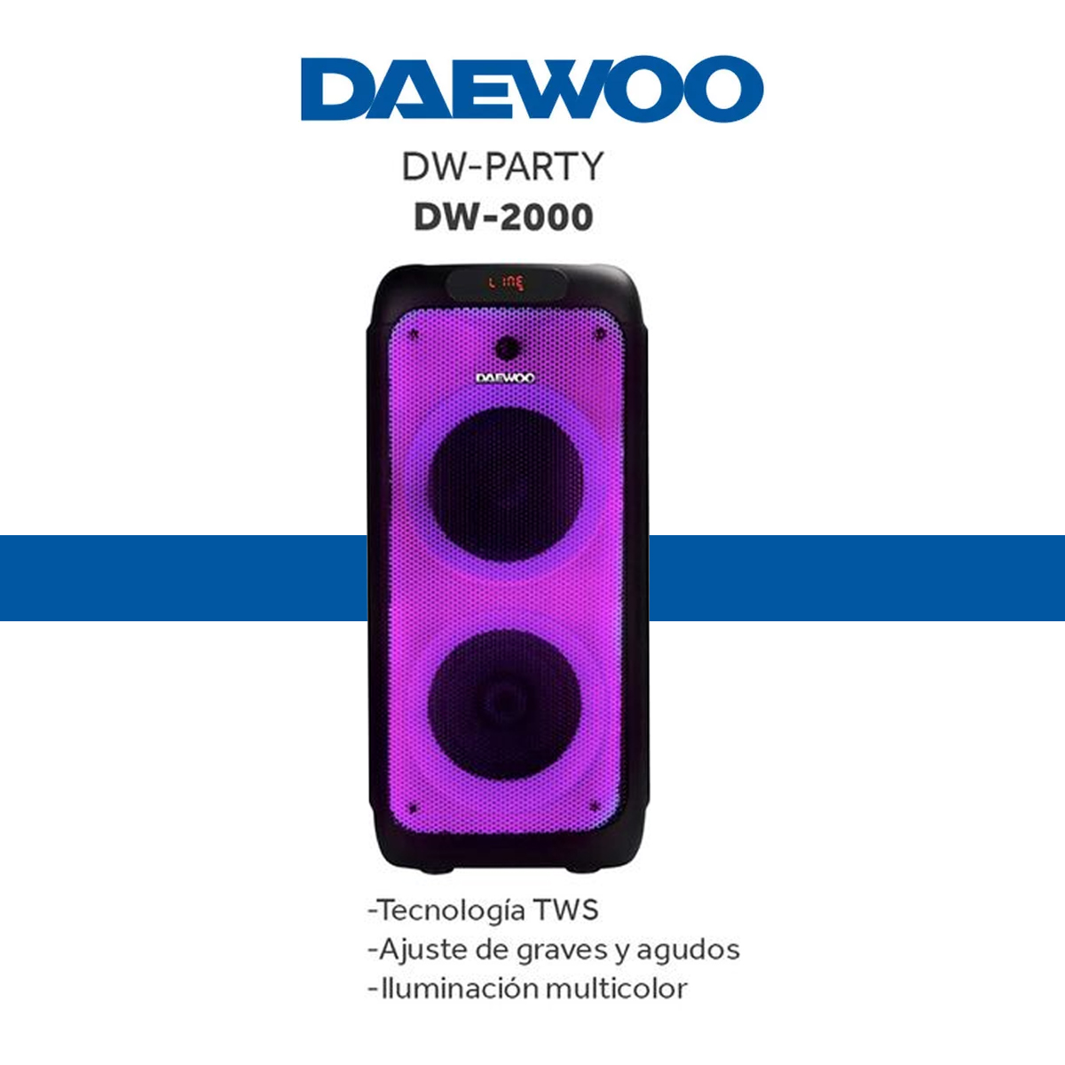 Daewoo Bocina Recargable Bluetooth 2x8" Party DW-2000