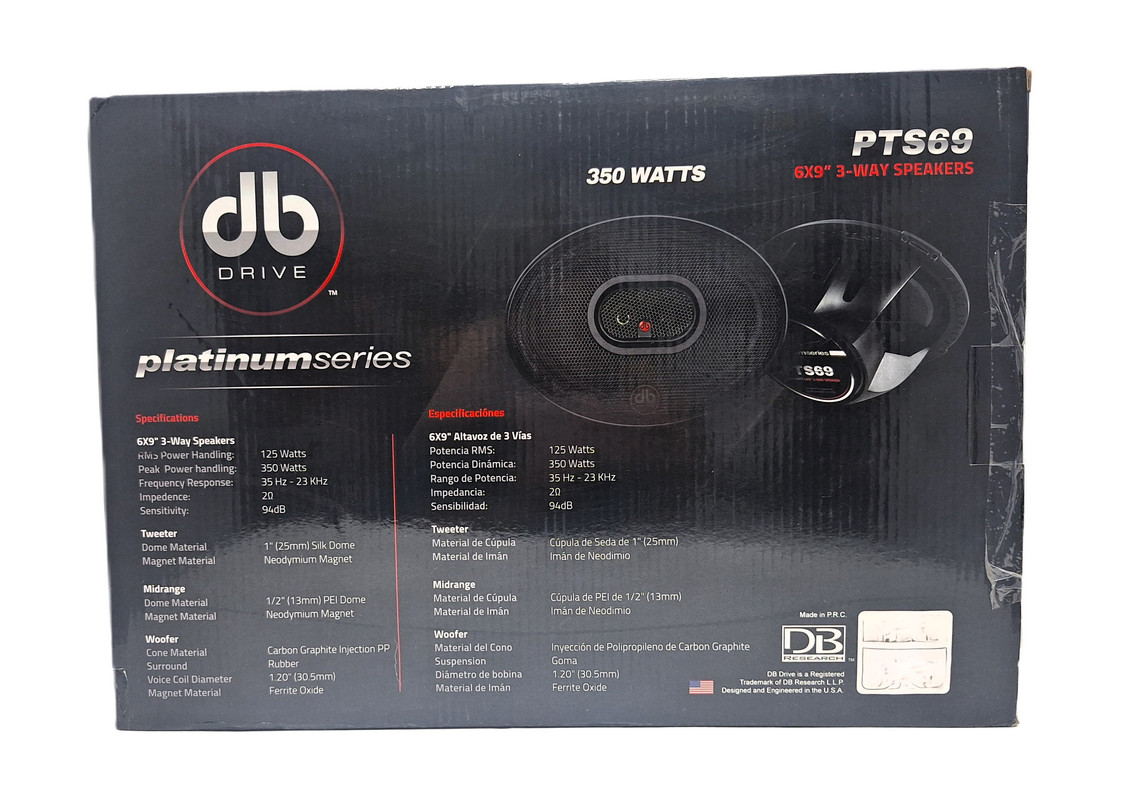 Bocinas Triaxiales DB Drive PTS69 125W RMS 6x9 Pulgadas 2 Ohms 3 Vías.