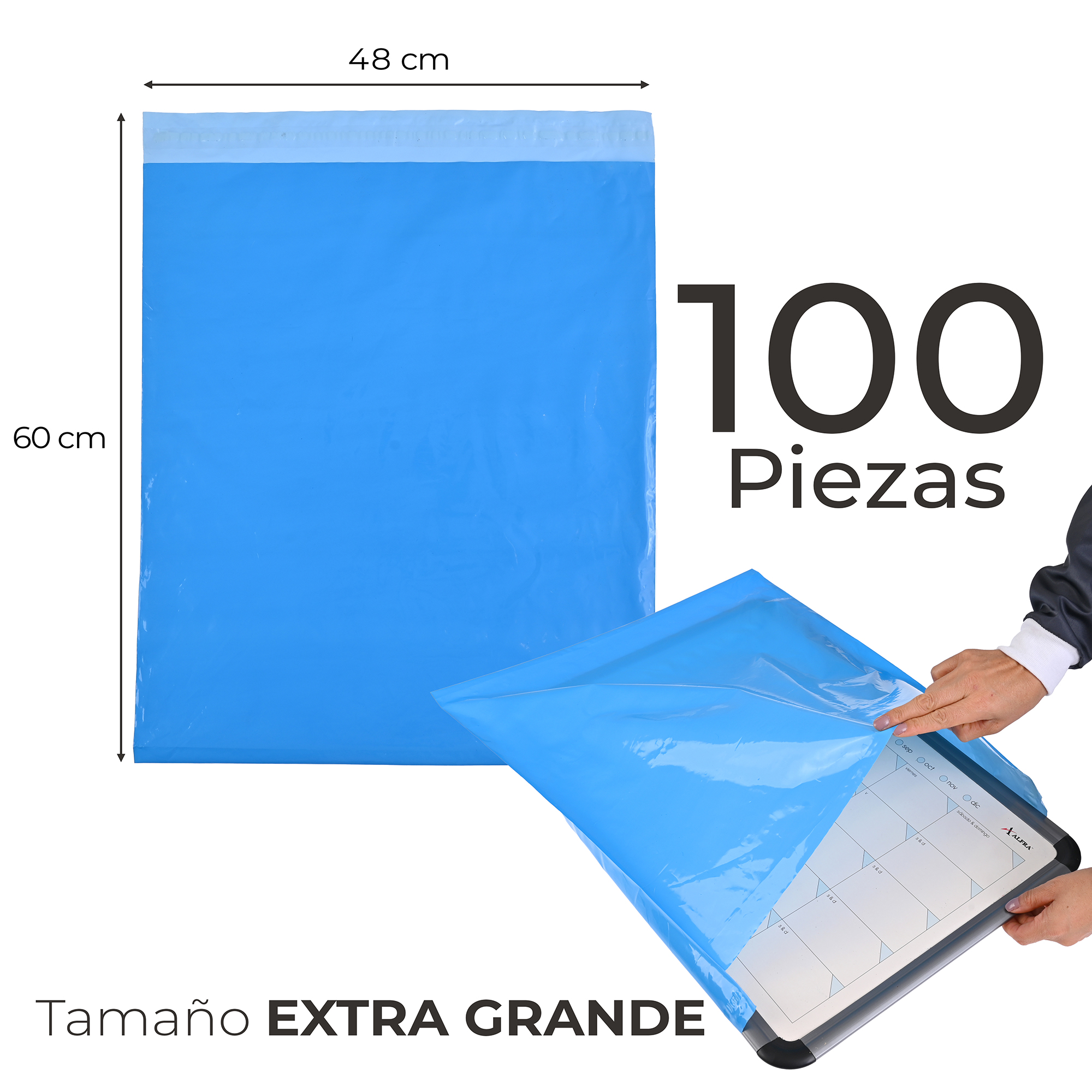 Paquete de 100 Piezas Bolsa Sobre Para Paquetería 48 X 60 Cm Tamaño EXTRA GRANDE Envíos E-Commerce, Mensajería, Adhesivo, Poly Plástico Resistente, Impermeable MOD:A021.