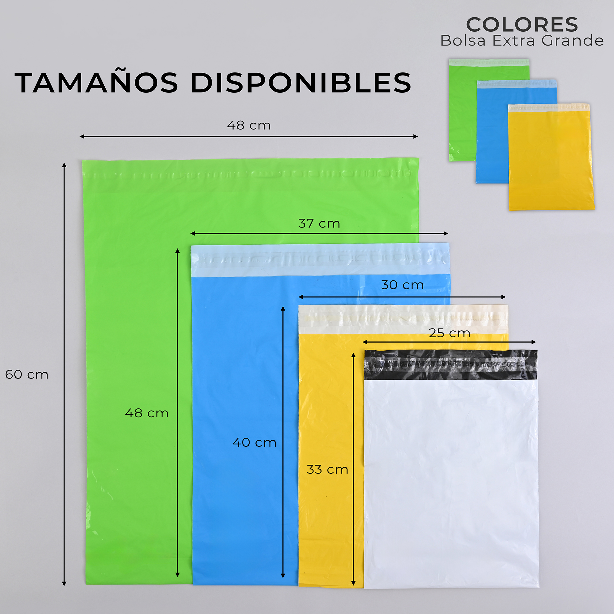 Paquete de 100 Piezas Bolsa Sobre Para Paquetería 48 X 60 Cm Tamaño EXTRA GRANDE Envíos E-Commerce, Mensajería, Adhesivo, Poly Plástico Resistente, Impermeable MOD:A021.
