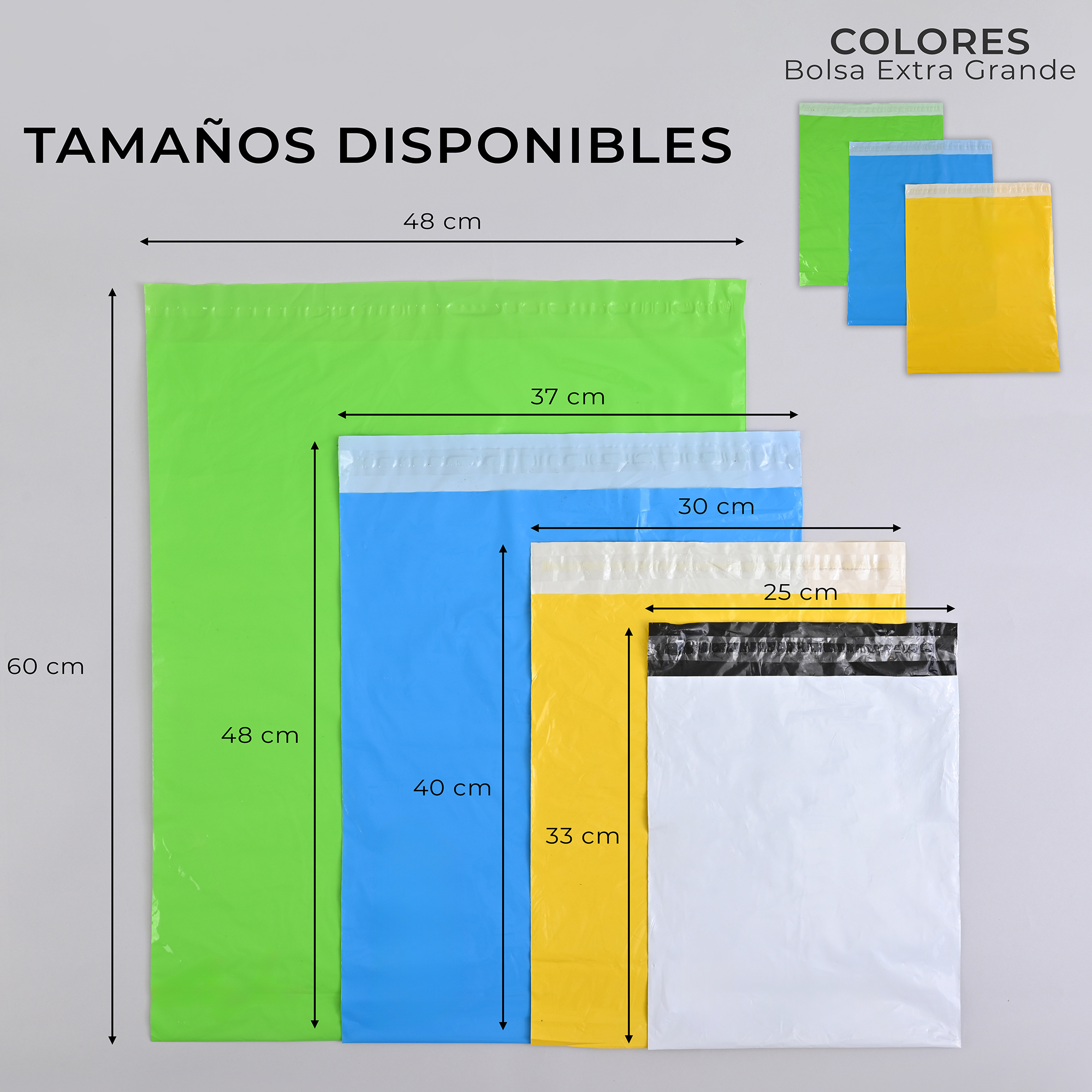 Paquete de 100 Piezas Bolsa Sobre Para Paquetería 48 X 60 Cm Tamaño EXTRA GRANDE Envíos E-Commerce, Mensajería, Adhesivo, Poly Plástico Resistente, Impermeable MOD:A021.