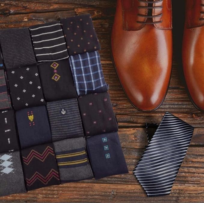 Calcetines de vestir, 12 pares, estampados para hombre, Calcetines formales, Unitalla..