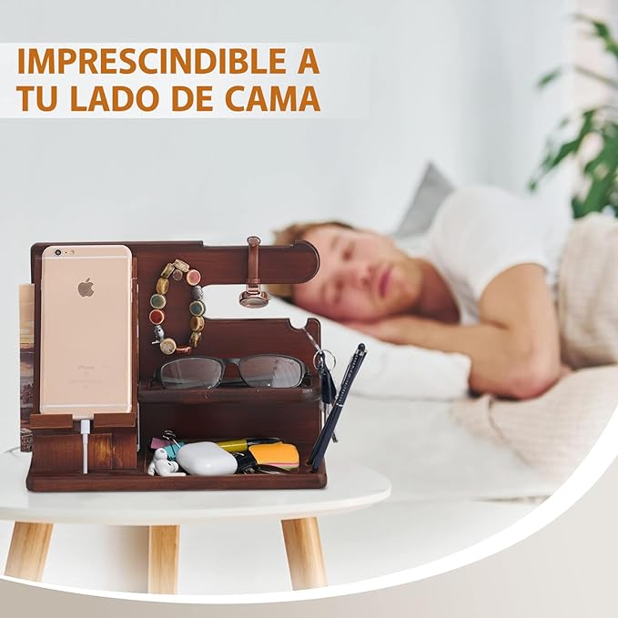 Organizador de Madera para Celular,2024 Nuevo Diseño,Organizador de Escritorio,Anillo,Anteojos,Relojes,Cartera,Accesorios para Hombre,Base de Celular para la Oficina y el Hogar,Regalos para Hombre.