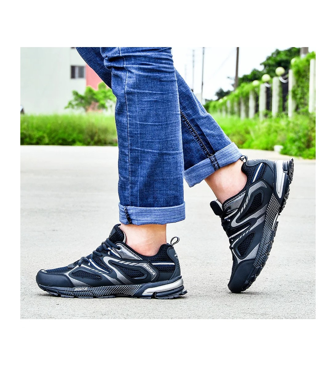 Tenis deportivos azul correr estilo clásico hombre zapatos deporte malla cordones correr caminar.