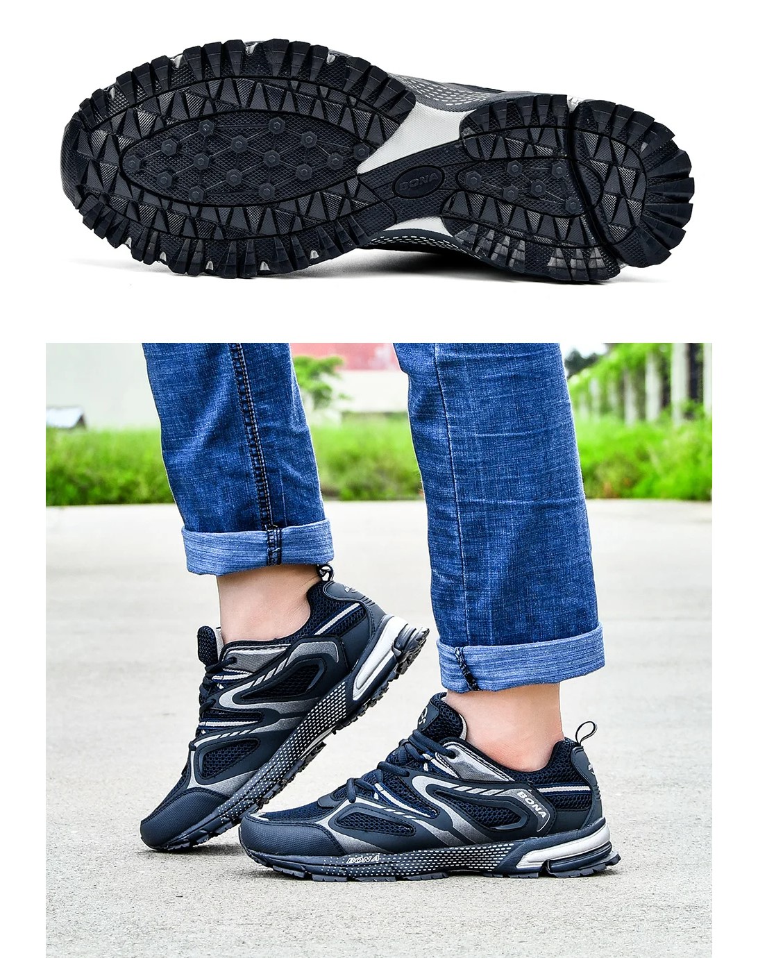 Tenis deportivos azul correr estilo clásico hombre zapatos deporte malla cordones correr caminar.