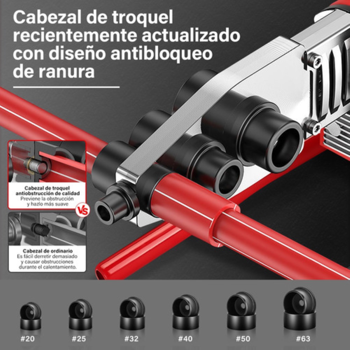 Termofusor Kit 1200w Pantalla Digtal , 6 Dados+10 Accesorios Rojo 0380