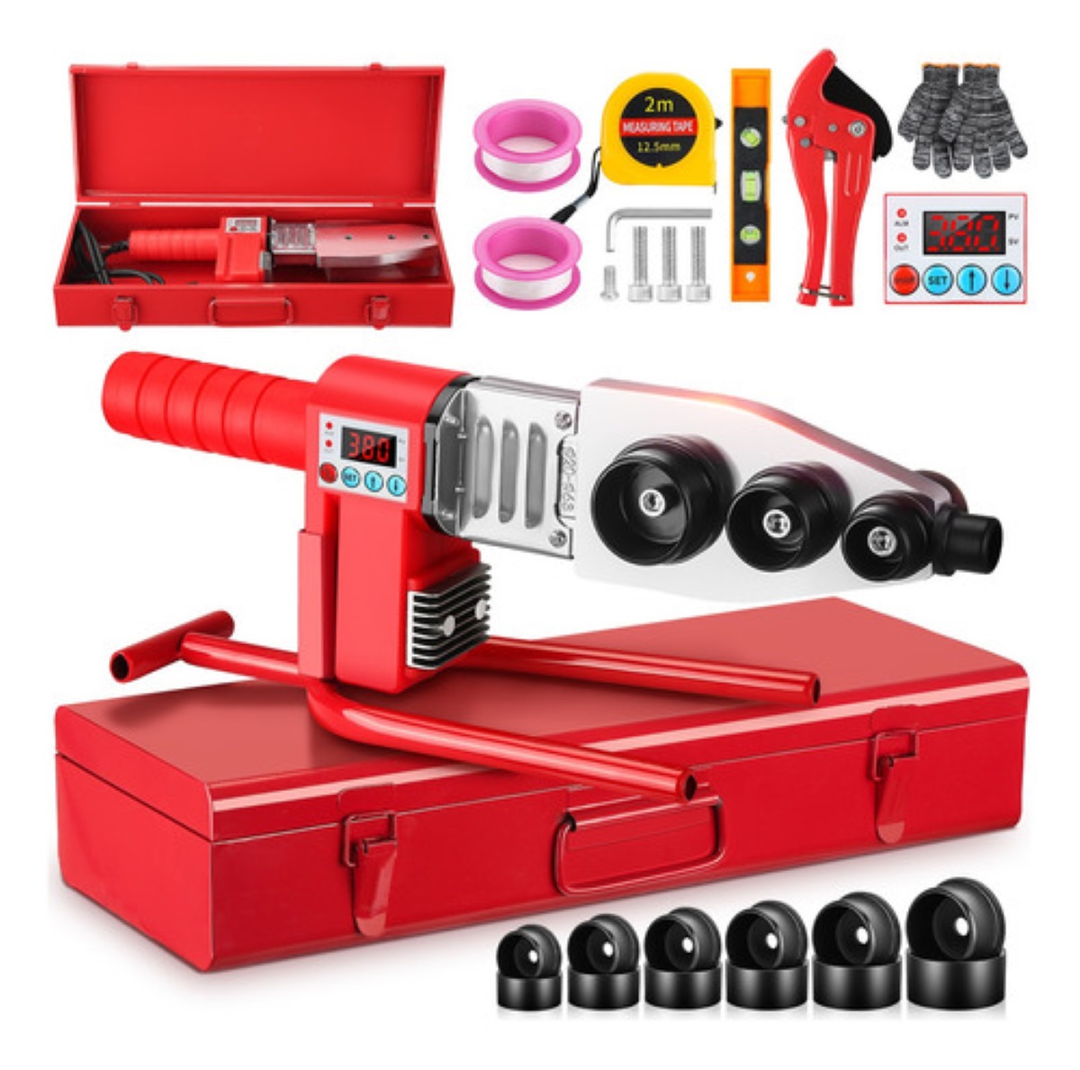 Termofusor Kit 1200w Pantalla Digtal , 6 Dados+10 Accesorios Rojo 0380