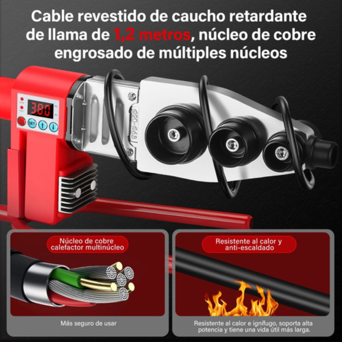Termofusor Kit 1200w Pantalla Digtal , 6 Dados+10 Accesorios Rojo 0380