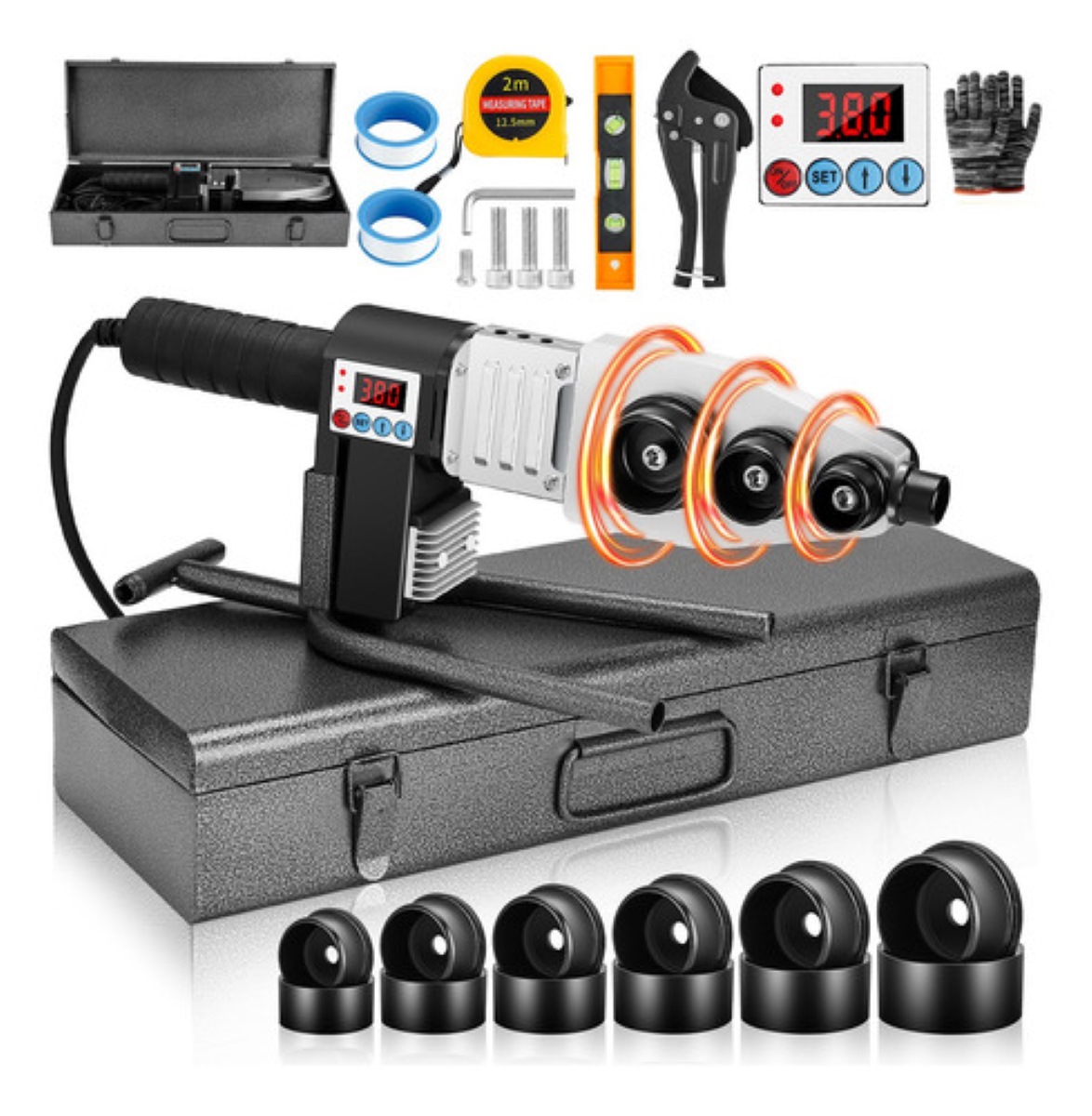 Termofusor Kit 1500w 0-380°c Digital Pantalla Dados+tijeras Negro